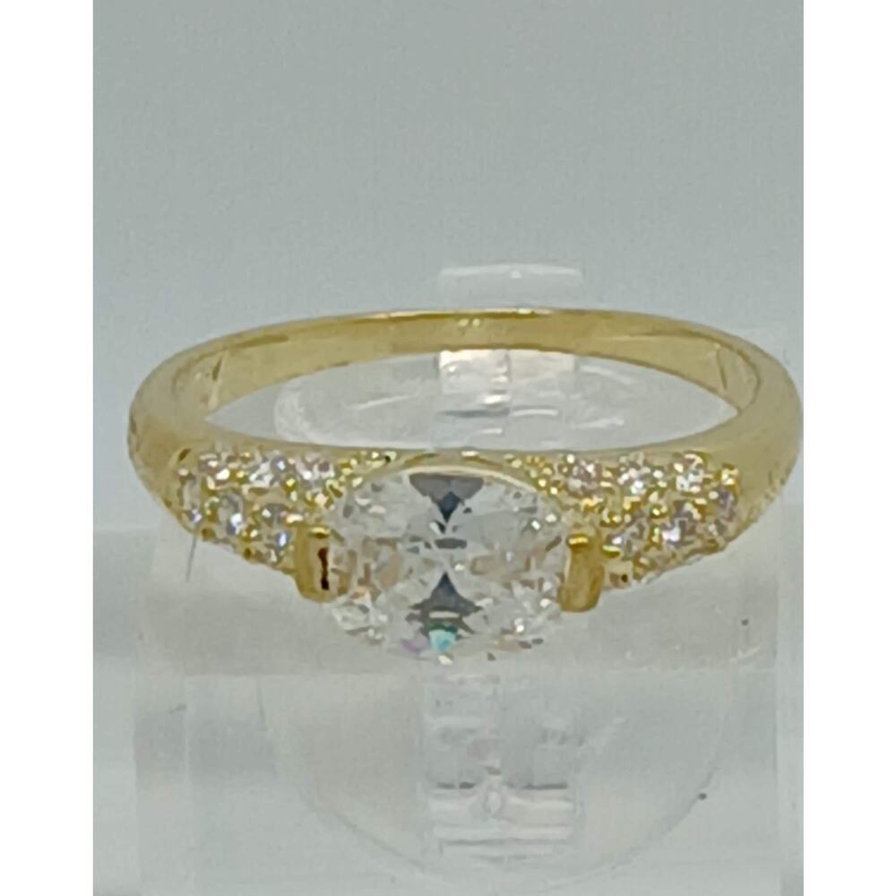 Vintage Gold Plated CZ Simulated Diamond Engagement Wedding Cocktail Ring Size 7 - Picture 7 of 10